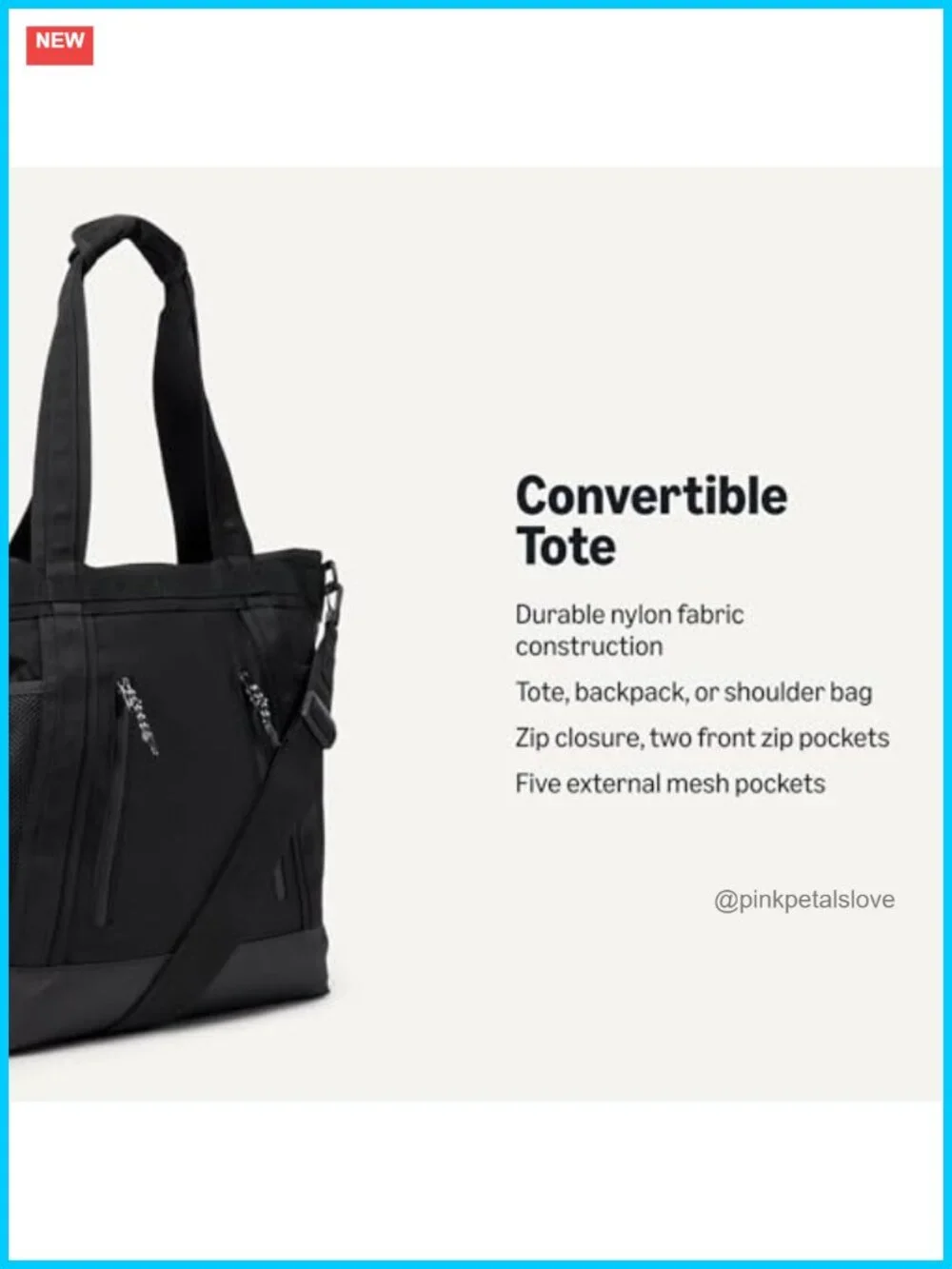 Convertible Nylon Backpack Tote with Adjustable Straps